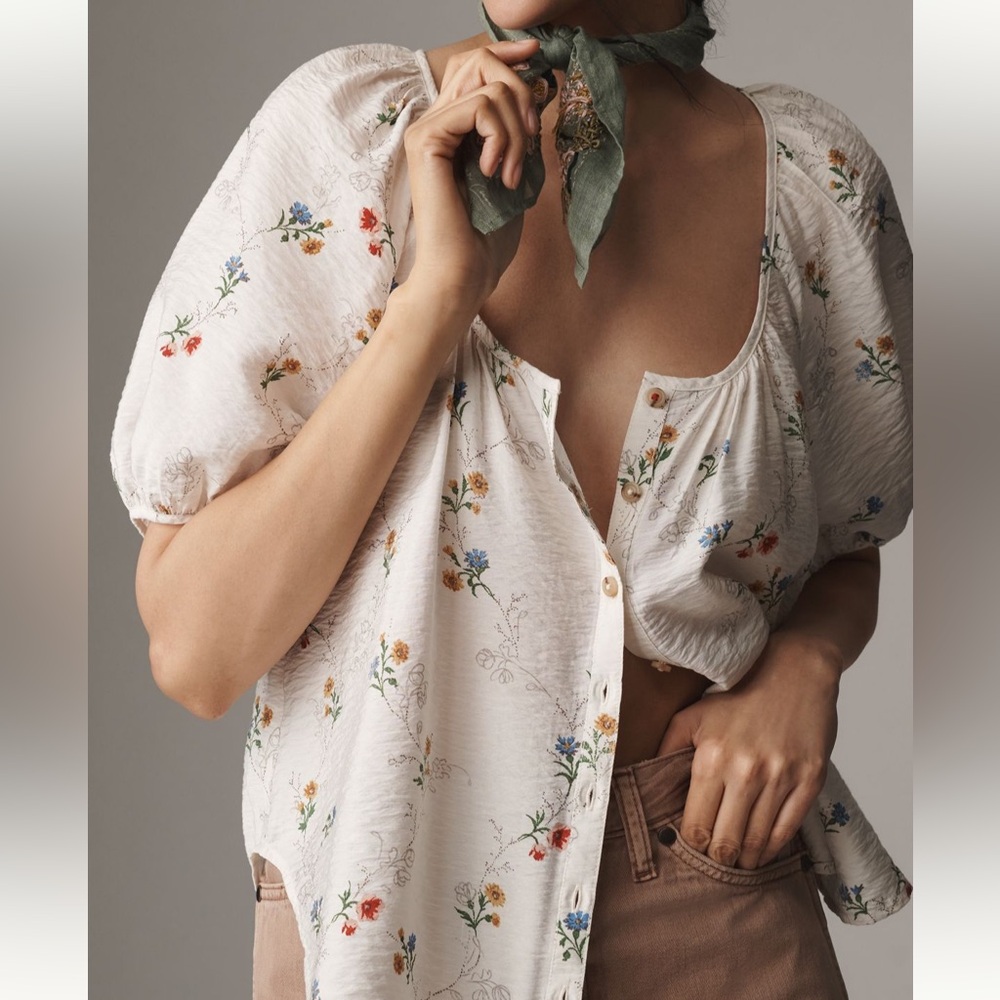 NWT Pilcro Floral White Blouse XXS